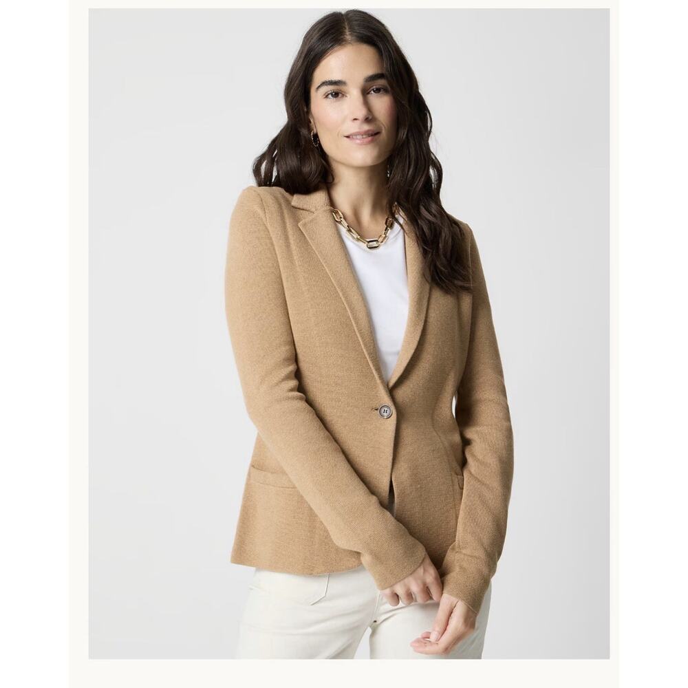 J Crew Brown Cardigan 100% Cotton Women Petite Medium Schoolboy Sweater Blazer